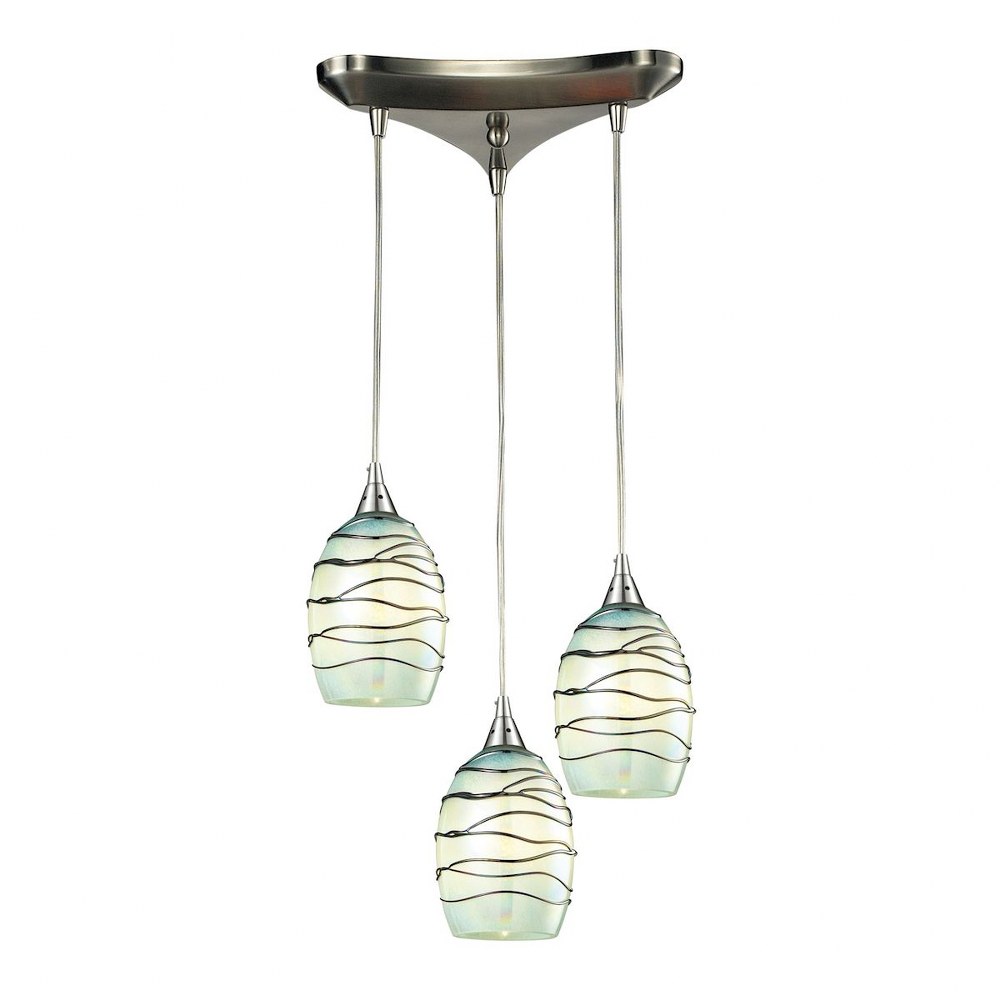 Elk Lighting-31348/3MN-Vines - 3 Light Triangular Pendant in Transitional Style with Coastal/Beach and Nature/Organic inspirations - 8 Inches tall and 10 inches wide   Satin Nickel Finish with Vines O