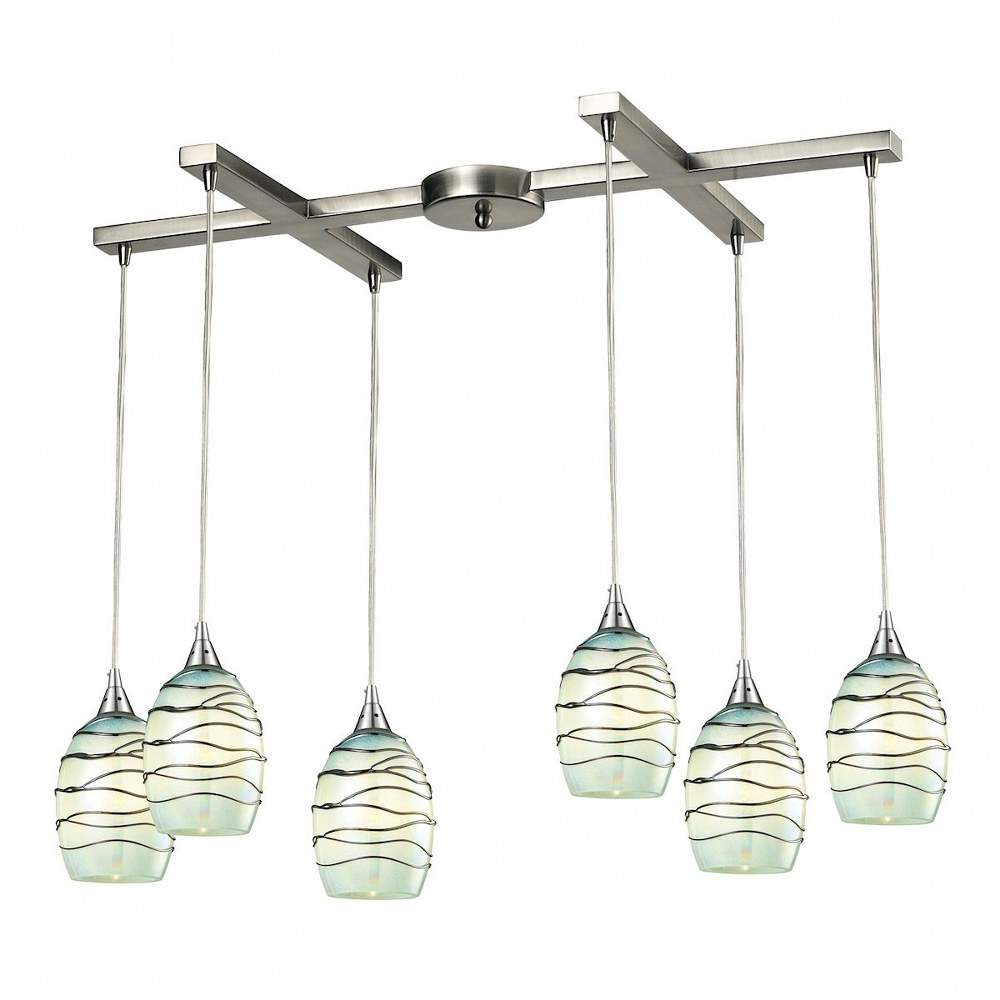 Elk Lighting-31348/6MN-Vines - 6 Light H-Bar Pendant in Transitional Style with Coastal/Beach and Nature/Organic inspirations - 8 Inches tall and 17 inches wide   Satin Nickel Finish with Vines On Min