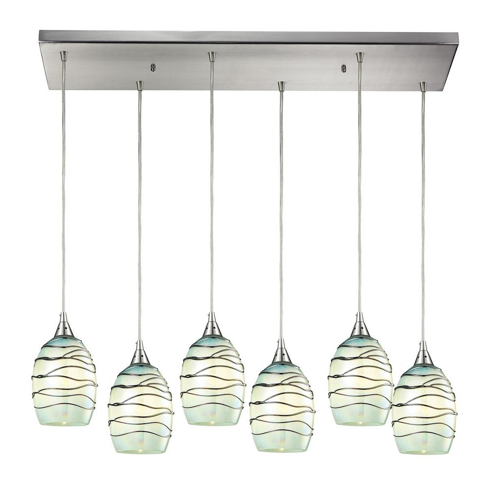 Elk Lighting-31348/6RC-MN-Vines - 6 Light Rectangular Pendant in Transitional Style with Coastal/Beach and Nature/Organic inspirations - 8 Inches tall and 9 inches wide   Satin Nickel Finish with Vine