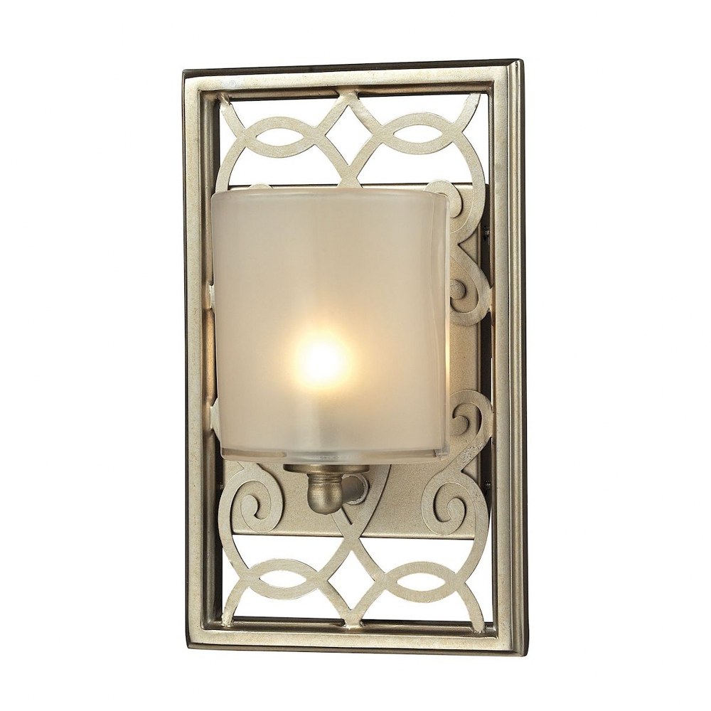 Elk Lighting-31426/1-Santa Monica - 1 Light Bath Vanity in Transitional Style with French Country and Country/Cottage inspirations - 9 Inches tall and 6 inches wide   Aged Silver Finish with Off-White