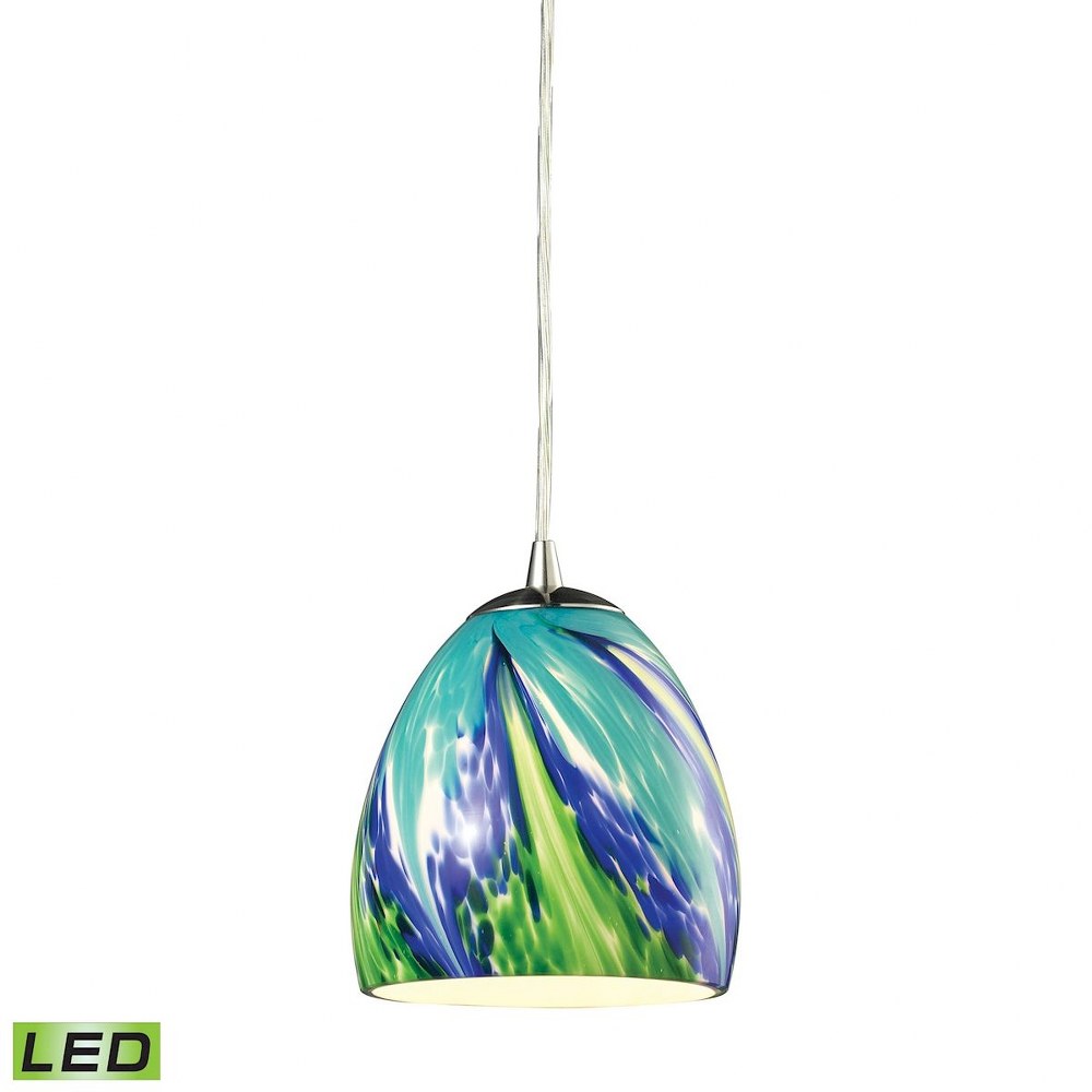 Elk Lighting-31445/1TB-LED-Colorwave - 9.5W 1 LED Mini Pendant in Modern/Contemporary Style with Boho and Coastal/Beach inspirations - 7 Inches tall and 6 inches wide Tropics  Satin Nickel Finish with