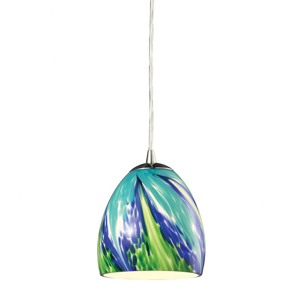 Elk Lighting-31445/1TB-Colorwave - 1 Light Mini Pendant in Modern/Contemporary Style with Boho and Coastal/Beach inspirations - 7 Inches tall and 6 inches wide Tropics  Satin Nickel Finish with Blue A