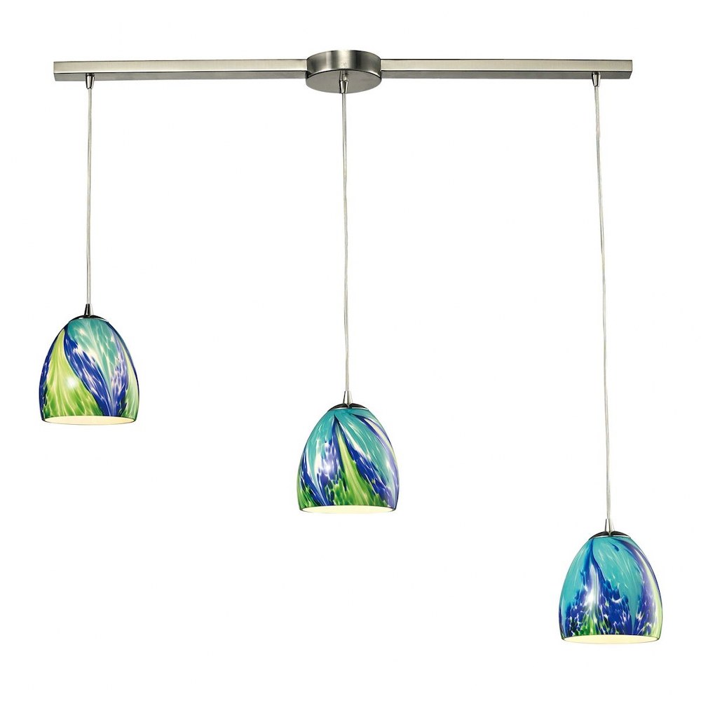 Elk Lighting-31445/3L-TB-Colorwave - 3 Light Linear Pendant in Modern/Contemporary Style with Boho and Coastal/Beach inspirations - 7 Inches tall and 5 inches wide   Satin Nickel Finish with Blue And 