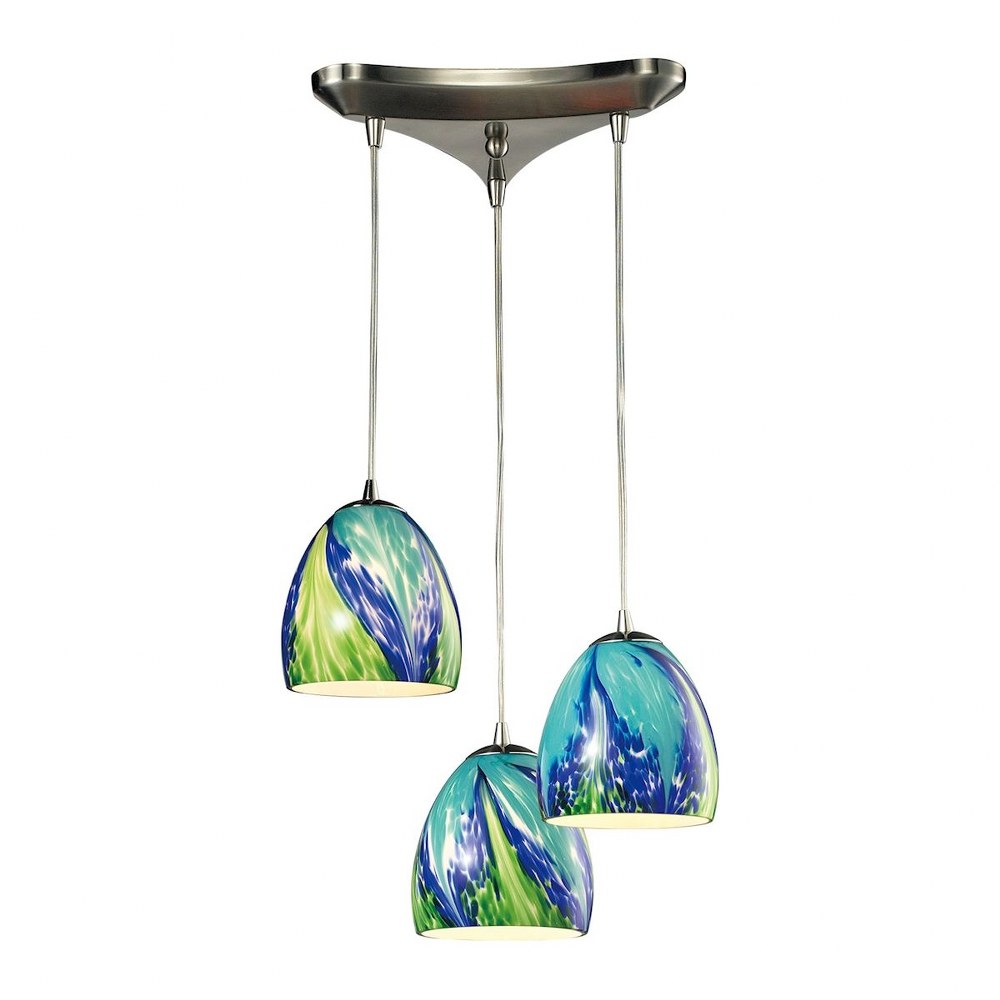 Elk Lighting-31445/3TB-Colorwave - 3 Light Triangular Pendant in Modern/Contemporary Style with Boho and Coastal/Beach inspirations - 7 Inches tall and 10 inches wide   Satin Nickel Finish with Blue A