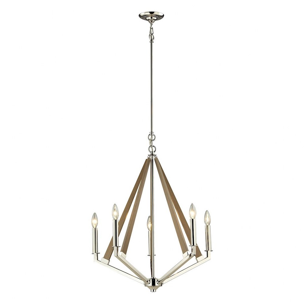 Elk Lighting-31475/5-Madera - 5 Light Chandelier in Modern/Contemporary Style with Mid-Century and Scandinavian inspirations - 28 Inches tall and 24 inches wide   Polished Nickel/Taupe Finish