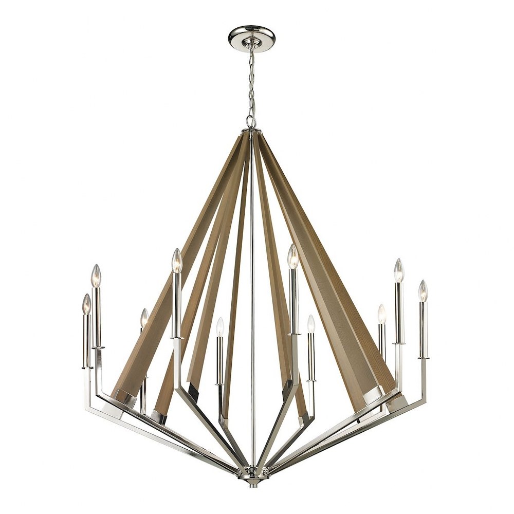 Elk Lighting-31476/10-Madera - 10 Light Chandelier in Modern/Contemporary Style with Mid-Century and Scandinavian inspirations - 50 Inches tall and 45 inches wide   Polished Nickel/Taupe Finish