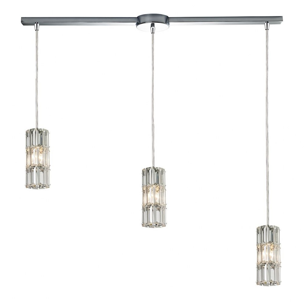 Elk Lighting-31486/3L-Cynthia - 3 Light Linear Pendant in Modern/Contemporary Style with Luxe/Glam and Art Deco inspirations - 8 Inches tall and 5 inches wide   Polished Chrome Finish with Clear Cryst