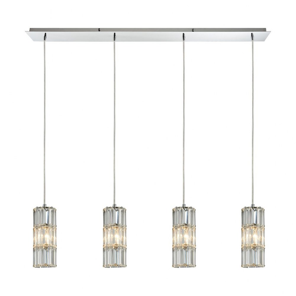 Elk Lighting-31486/4LP-Cynthia - 4 Light Linear Pendant in Modern/Contemporary Style with Luxe/Glam and Art Deco inspirations - 9 Inches tall and 47 inches wide   Polished Chrome Finish with Clear Cry