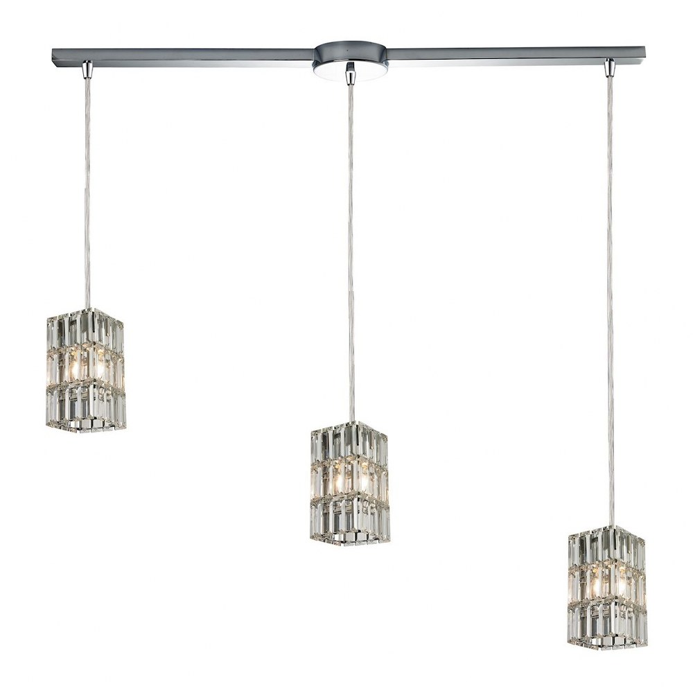 Elk Lighting-31488/3L-Cynthia - 3 Light Linear Pendant in Modern/Contemporary Style with Luxe/Glam and Art Deco inspirations - 8 Inches tall and 5 inches wide   Polished Chrome Finish with Clear Cryst