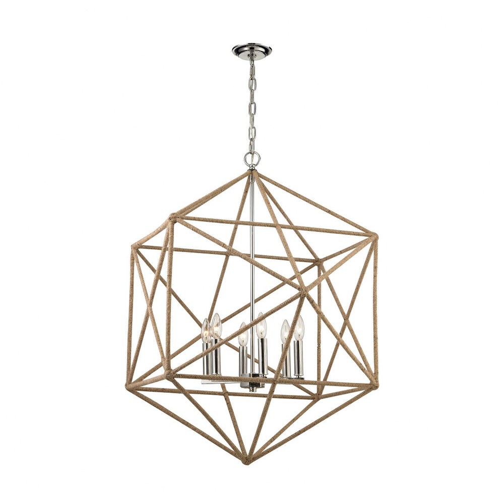 Elk Lighting-31586/6-Exitor - 6 Light Chandelier in Modern/Contemporary Style with Mid-Century and Scandinavian inspirations - 36 Inches tall and 34 inches wide   Polished Nickel Finish