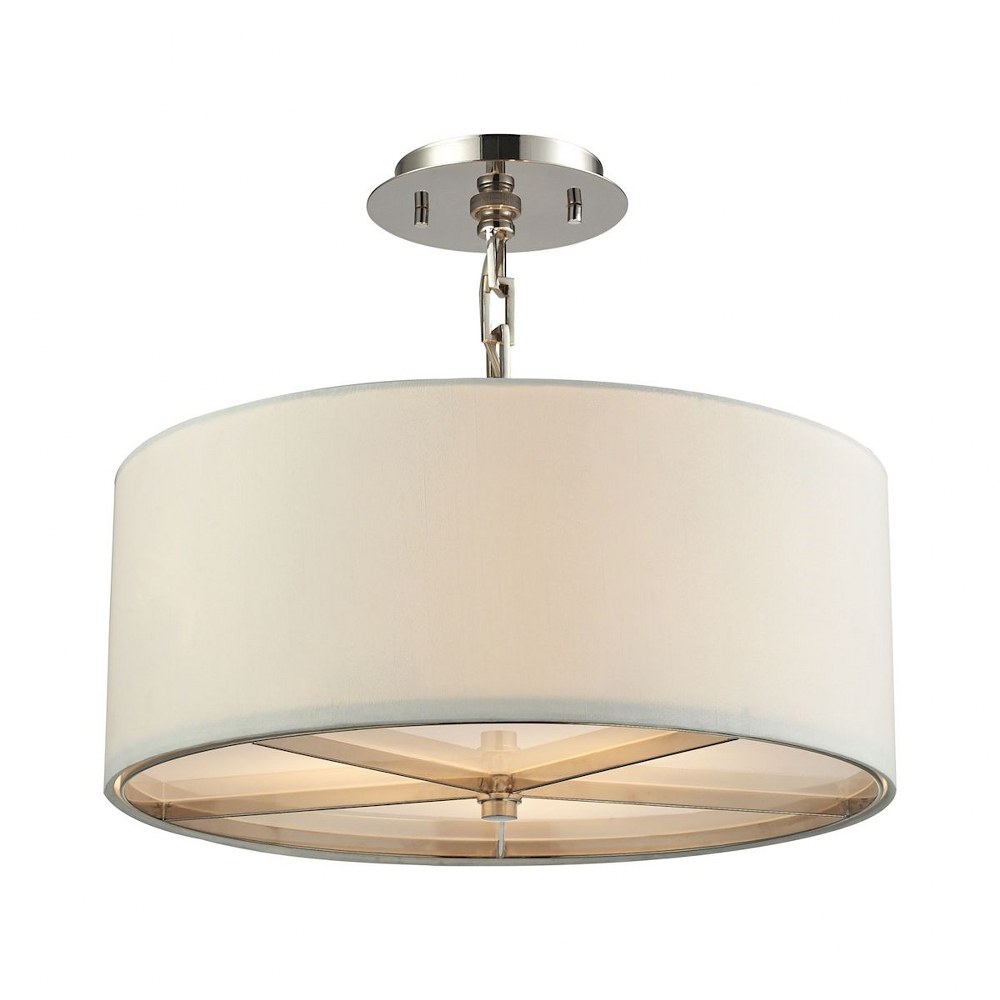 Elk Lighting-31650/3-Selma - 3 Light Pendant in Transitional Style with Luxe/Glam and Art Deco inspirations - 16 Inches tall and 17 inches wide   Polished Nickel Finish with White Fabric Shade