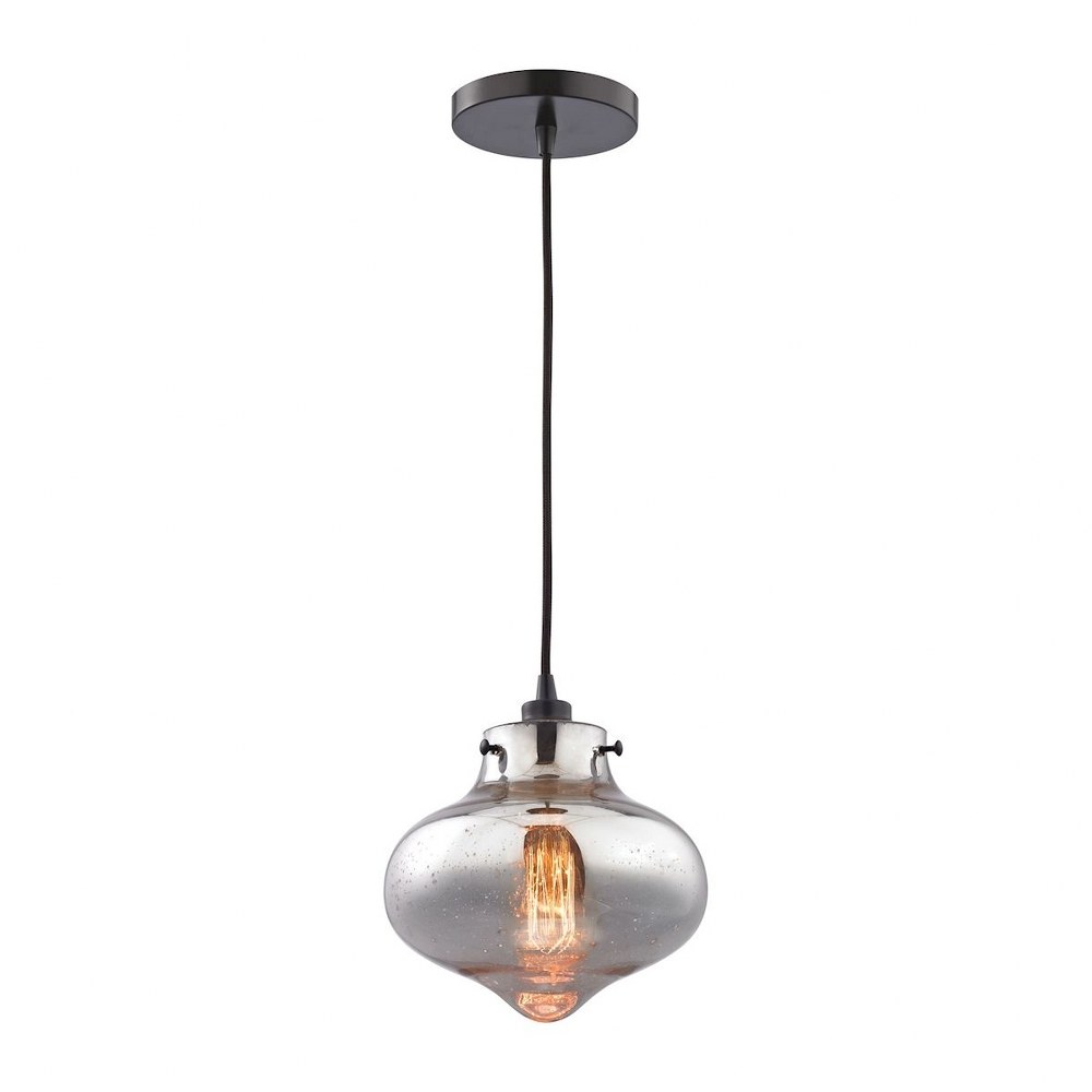 Elk Lighting-31955/1-Kelsey - 1 Light Mini Pendant in Transitional Style with Modern Farmhouse and Vintage Charm inspirations - 8 Inches tall and 8 inches wide Mercury  Oil Rubbed Bronze Finish with M