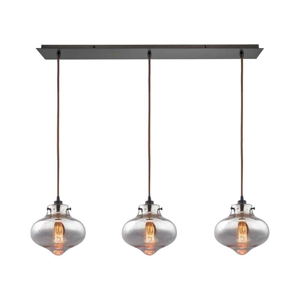 Elk Lighting-31955/3LP-Kelsey - 3 Light Linear Mini Pendant in Transitional Style with Modern Farmhouse and Vintage Charm inspirations - 8 Inches tall and 36 inches wide Mercury  Oil Rubbed Bronze Fin