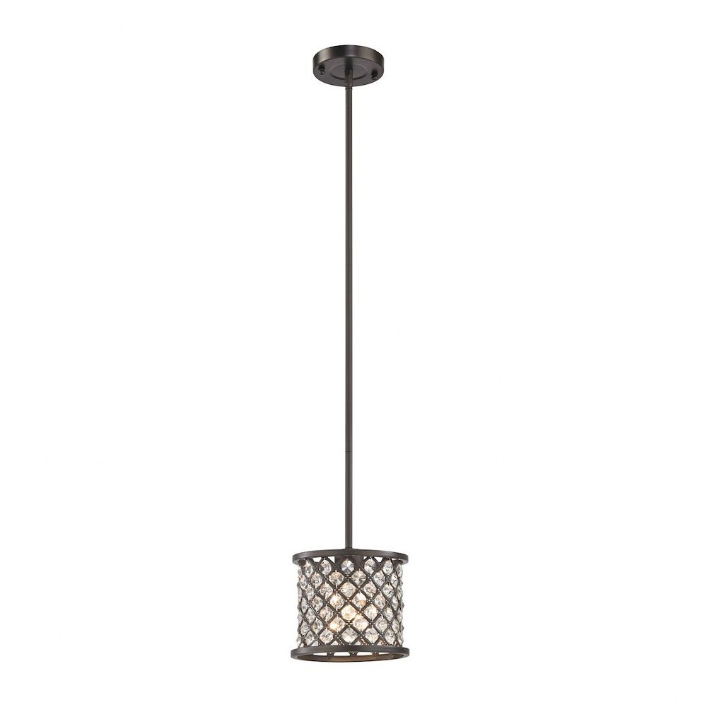 Elk Lighting-32102/1-Genevieve - 1 Light Mini Pendant in Modern/Contemporary Style with Luxe/Glam and Boho inspirations - 6 Inches tall and 7 inches wide   Oil Rubbed Bronze Finish with Crosshatch Mes