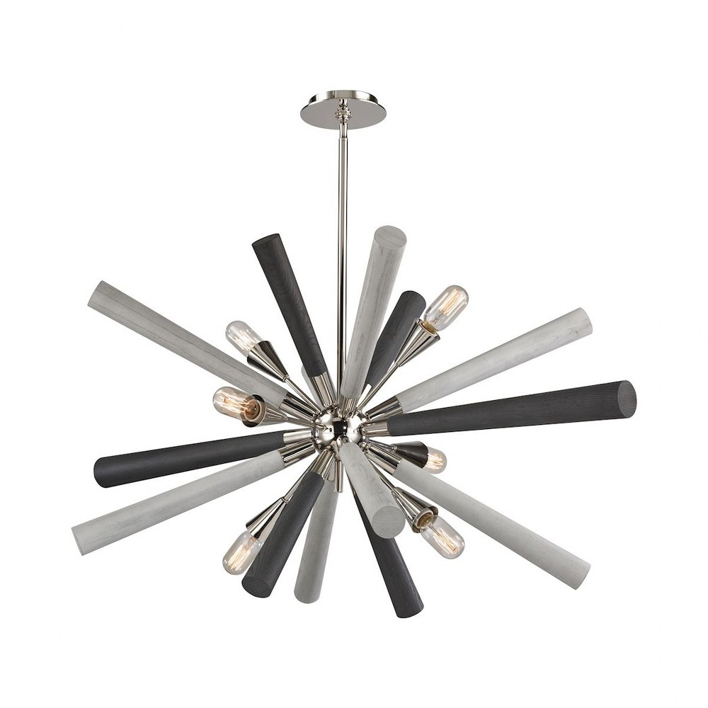 Elk Lighting-32232/6-Solara - 6 Light Chandelier in Modern/Contemporary Style with Mid-Century and Scandinavian inspirations - 23 Inches tall and 25 inches wide   Grey Washed Wood Tone/Polished Nickel