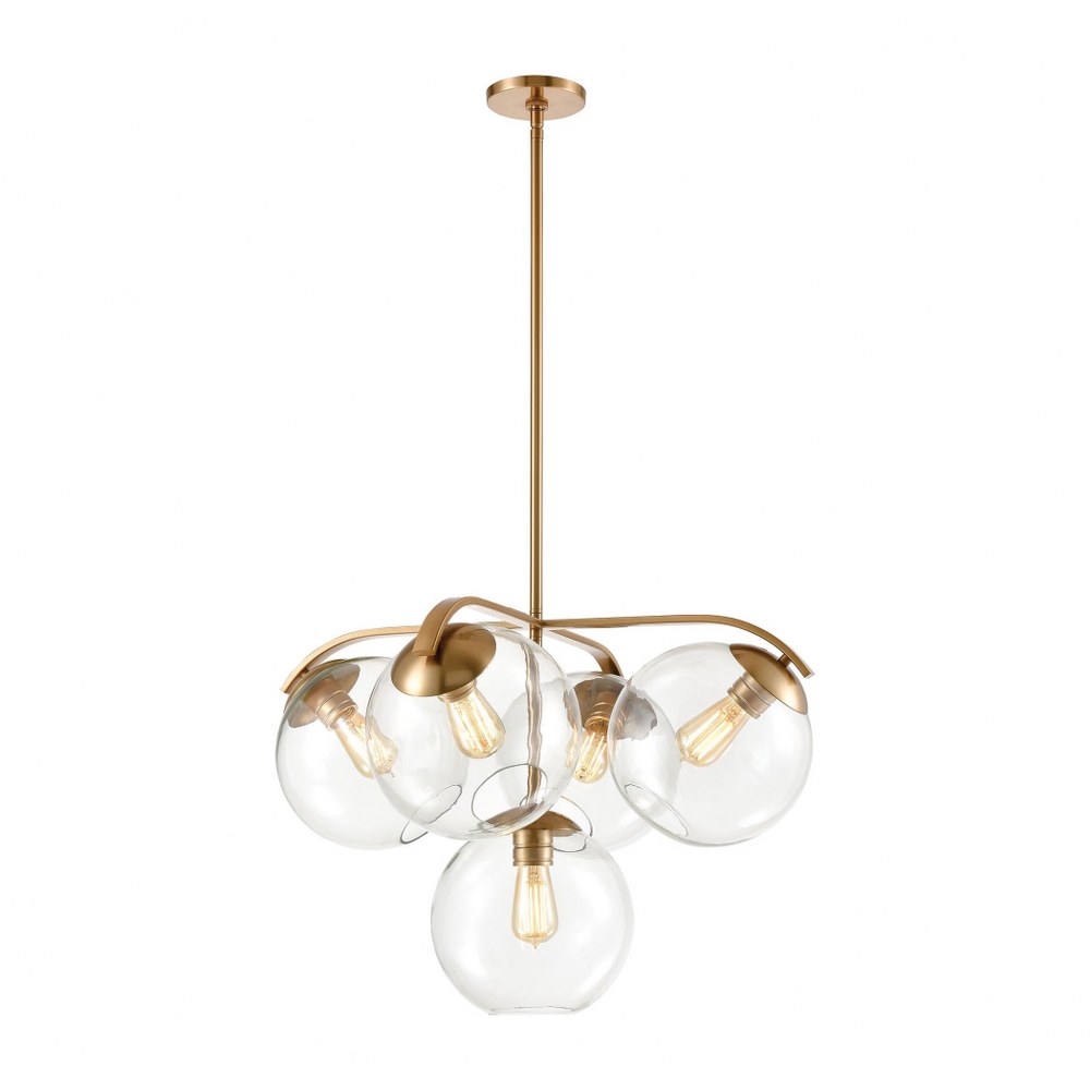 Elk Lighting-32353/5-Collective - 5 Light Chandelier in Modern/Contemporary Style with Mid-Century and Retro inspirations - 19 Inches tall and 28 inches wide   Satin Brass Finish with Clear Glass