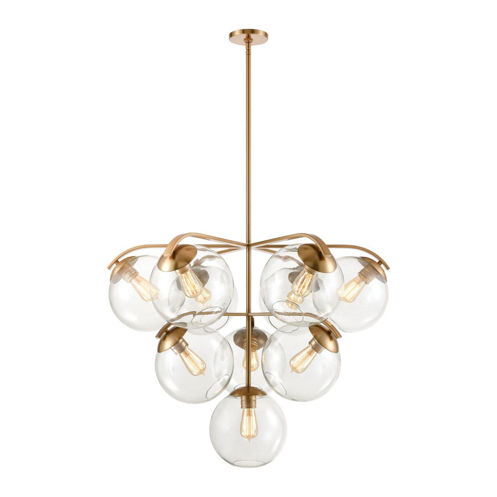 Elk Lighting-32354/10-Collective - 10 Light Chandelier in Modern/Contemporary Style with Mid-Century and Retro inspirations - 28 Inches tall and 36 inches wide   Satin Brass Finish with Clear Glass