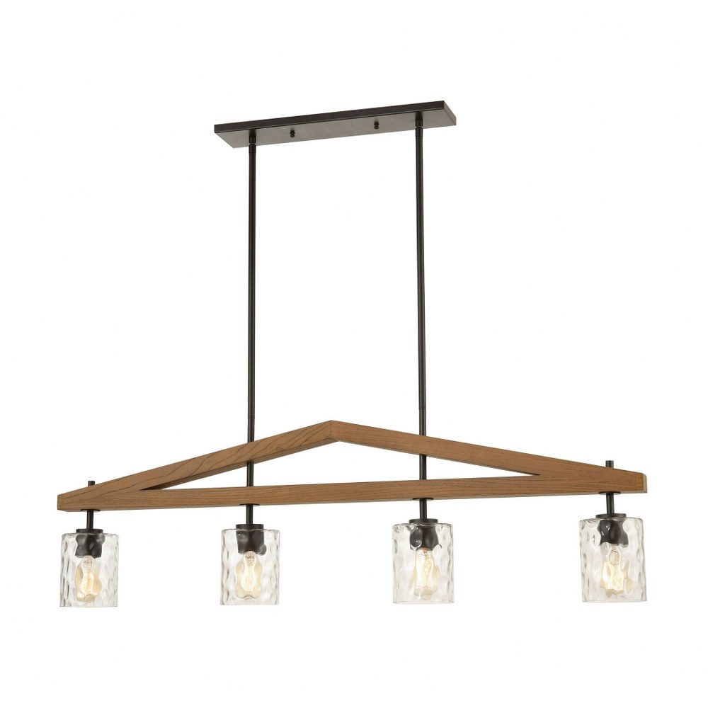 Elk Lighting-33305/4-A-Frame - 4 Light Island in Transitional Style with Modern Farmhouse and Country/Cottage inspirations - 16 Inches tall and 53 inches wide   Oil Rubbed Bronze/Medium Oak Finish wit