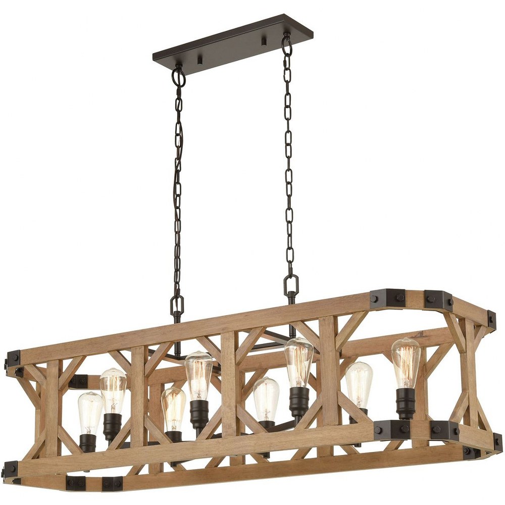 Elk Lighting-33324/8-Structure - 8 Light Island in Traditional Style with Modern Farmhouse and Country/Cottage inspirations - 12 Inches tall and 48 inches wide   Oil Rubbed Bronze/Natural Wood Finish