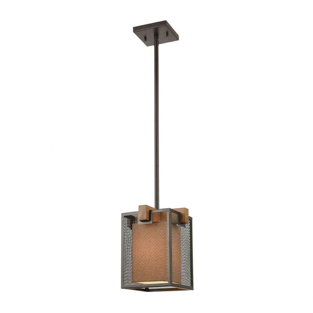 Elk Lighting-33344/1-Crossbeam - 1 Light Mini Pendant in Transitional Style with Modern Farmhouse and Urban/Industrial inspirations - 11 Inches tall and 9 inches wide   Oil Rubbed Bronze/Medium Oak Fi