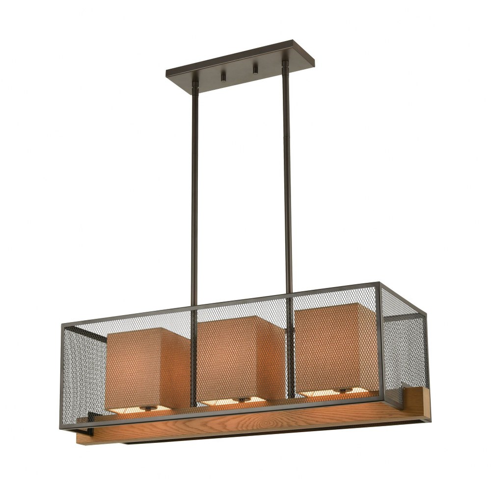 Elk Lighting-33346/3-Crossbeam - 3 Light Island in Transitional Style with Modern Farmhouse and Urban/Industrial inspirations - 11 Inches tall and 35 inches wide   Oil Rubbed Bronze/Medium Oak Finish 