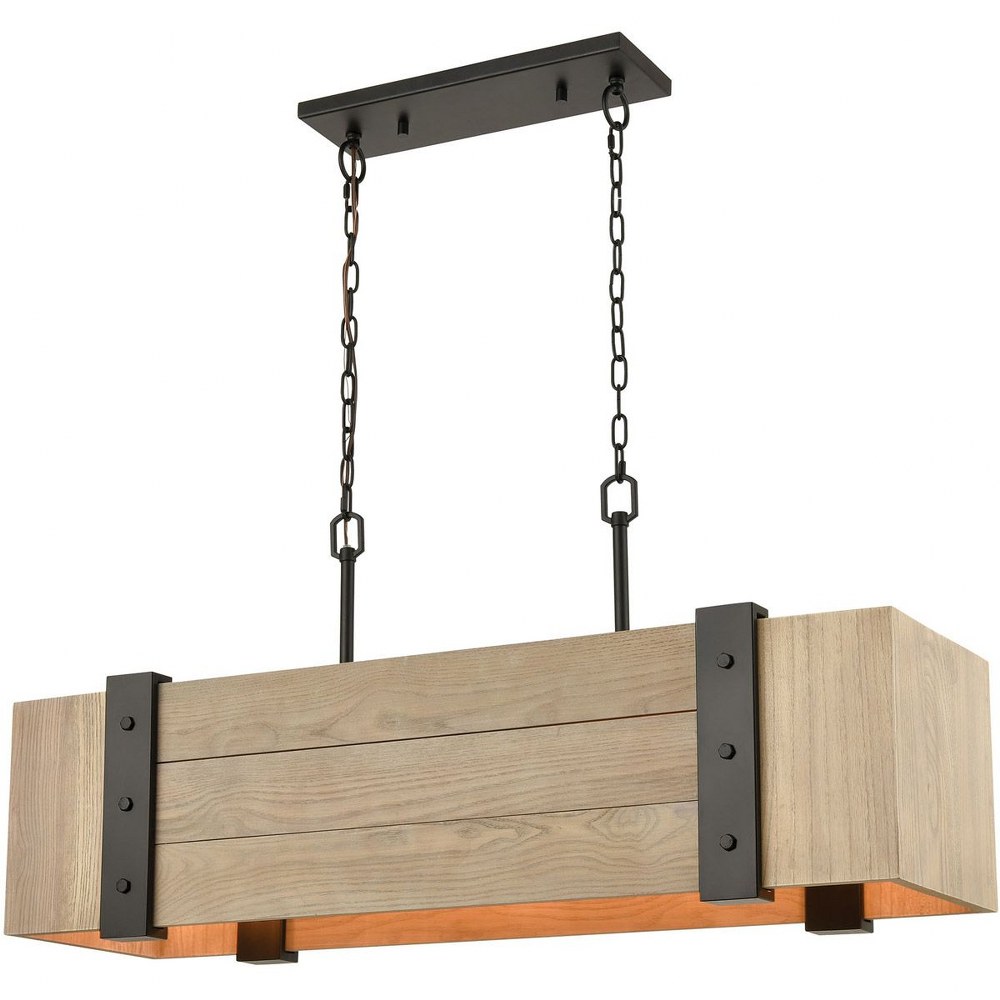 Elk Lighting-33386/5-Wooden Crate - 5 Light Island in Transitional Style with Modern Farmhouse and Country/Cottage inspirations - 11 Inches tall and 40 inches wide   Oil Rubbed Bronze/Natural Wood Fin