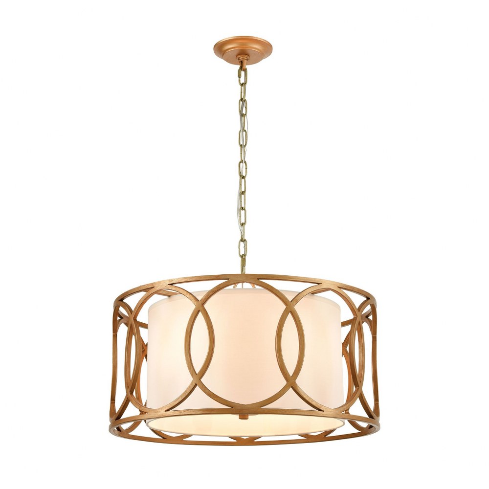 Elk Lighting-33425/4-Ringlets - 4 Light Chandelier in Modern/Contemporary Style with Mid-Century and Luxe/Glam inspirations - 11 Inches tall and 22 inches wide   Golden Silver Finish with White Fabric