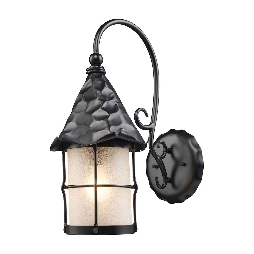 Elk Lighting-385-BK-Rustica - 1 Light Outdoor Wall Lantern in Traditional Style with Southwestern and Country/Cottage inspirations - 19 Inches tall and 10 inches wide   Matte Black Finish with Frosted