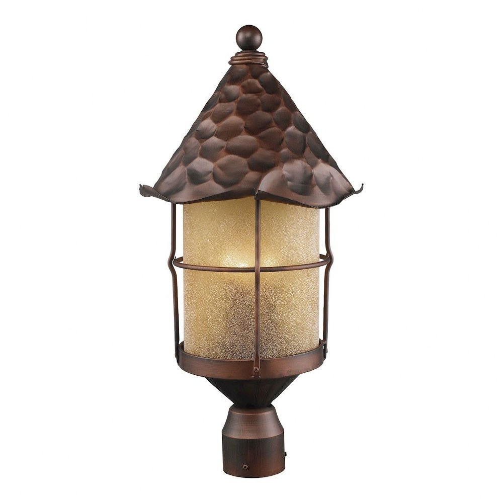 Elk Lighting-389-AC-Rustica - 3 Light Outdoor Post in Traditional Style with Southwestern and Country/Cottage inspirations - 26 Inches tall and 12 inches wide   Antique Copper Finish with Amber Scavo 