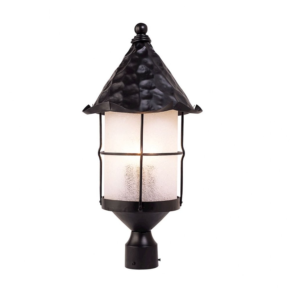 Elk Lighting-389-BK-Rustica - 3 Light Outdoor Post Mount in Traditional Style with Southwestern and Country/Cottage inspirations - 26 Inches tall and 12 inches wide   Matte Black Finish with Frosted W