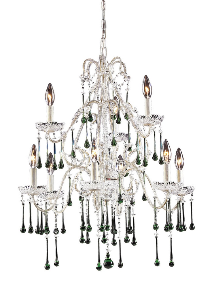 Elk Lighting-4003/6+3LM-Opulence - 9 Light Chandelier in Traditional Style with Shabby Chic and Vintage Charm inspirations - 28 Inches tall and 25 inches wide Lime Crystal  Antique White Finish with Amber Crystal