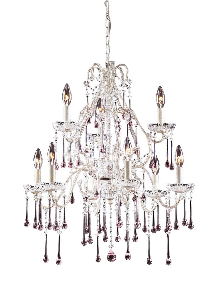 Elk Lighting-4003/6+3RS-Opulence - 9 Light Chandelier in Traditional Style with Shabby Chic and Vintage Charm inspirations - 28 Inches tall and 25 inches wide Rose Crystal  Antique White Finish with Amber Crystal