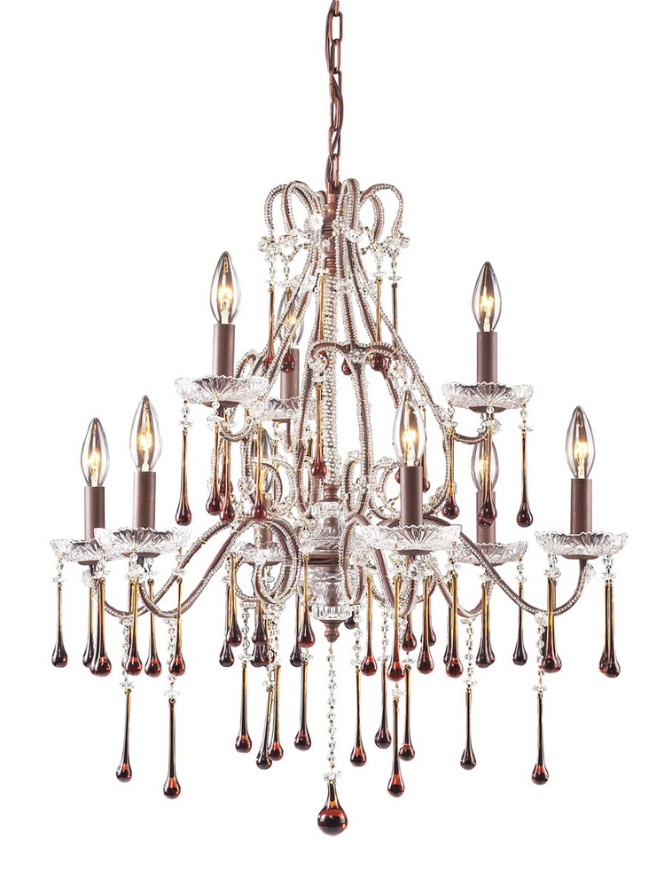 Elk Lighting-4013/6+3AMB-Opulence - 9 Light Chandelier in Traditional Style with Shabby Chic and Vintage Charm inspirations - 28 Inches tall and 25 inches wide Amber Crystal  Rust Finish with Amber Crystal