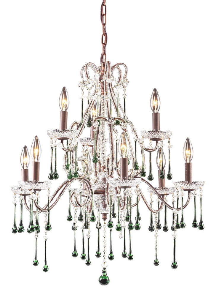Elk Lighting-4013/6+3LM-Opulence - 9 Light Chandelier in Traditional Style with Shabby Chic and Vintage Charm inspirations - 28 Inches tall and 25 inches wide Lime Crystal  Rust Finish with Amber Crystal