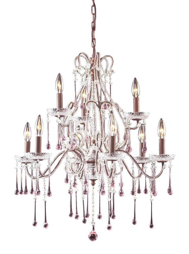 Elk Lighting-4013/6+3RS-Opulence - 9 Light Chandelier in Traditional Style with Shabby Chic and Vintage Charm inspirations - 28 Inches tall and 25 inches wide Rose Crystal  Rust Finish with Amber Crystal