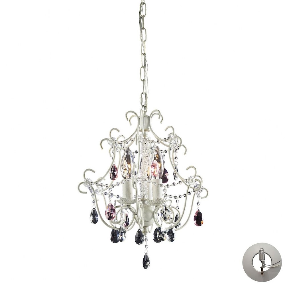Elk Lighting-4041/3-LA-Elise - 3 Light Chandelier in Traditional Style with Shabby Chic and Vintage Charm inspirations - 15 Inches tall and 13 inches wide   Antique White Finish with Clear Crystal wit