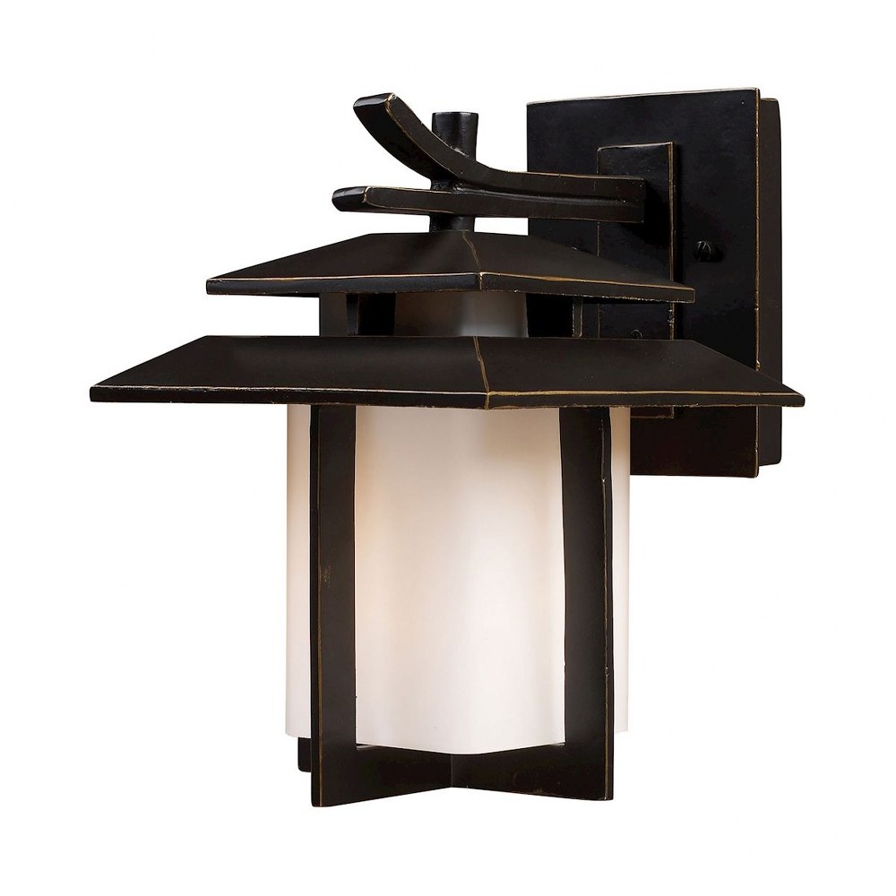 Elk Lighting-42170/1-Kanso - 1 Light Outdoor Wall Lantern in Transitional Style with Asian and Mission inspirations - 11 Inches tall and 8 inches wide   Hazelnut Bronze Finish with White Glass