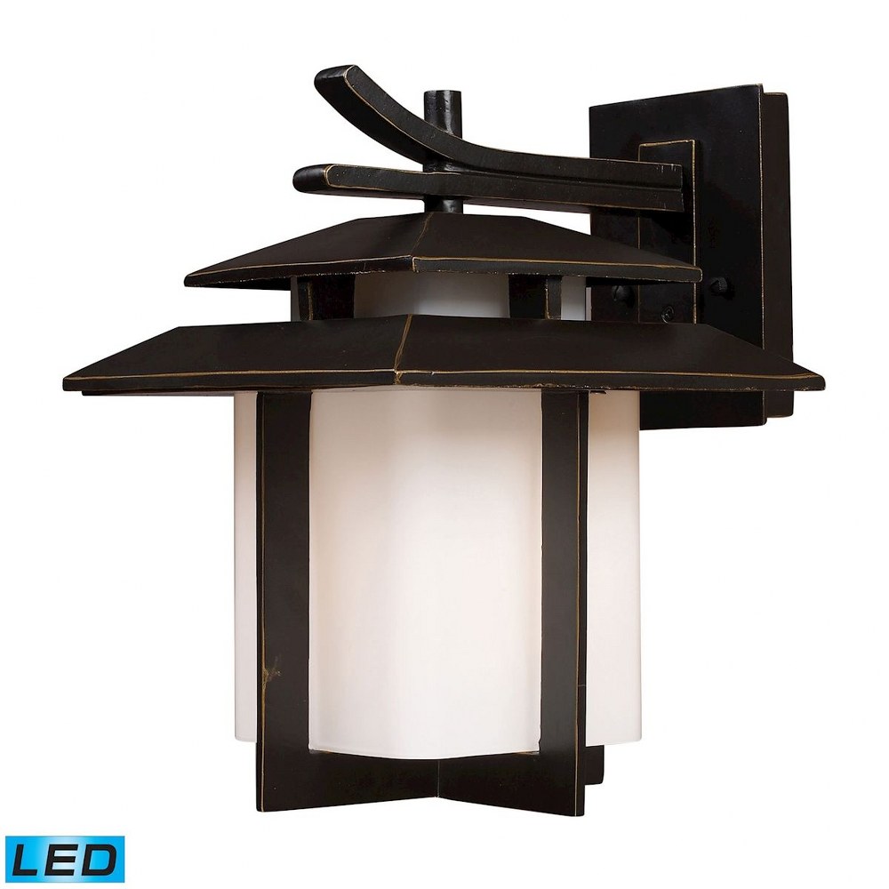 Elk Lighting-42171/1-LED-Kanso - 9.5W 1 LED Outdoor Wall Lantern in Transitional Style with Asian and Mission inspirations - 13 Inches tall and 10 inches wide   Hazelnut Bronze Finish with White Glass