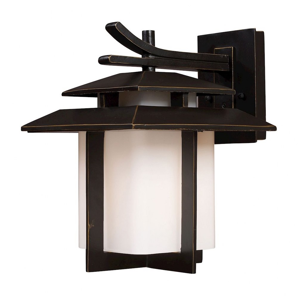 Elk Lighting-42171/1-Kanso - 1 Light Outdoor Wall Lantern in Transitional Style with Asian and Mission inspirations - 13 Inches tall and 10 inches wide   Hazelnut Bronze Finish with White Glass