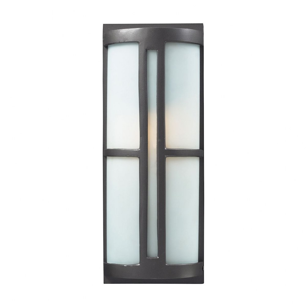 Elk Lighting-42395/1-Trevot - 1 Light Outdoor Wall Lantern in Modern/Contemporary Style with Art Deco and Mission inspirations - 17 Inches tall and 7 inches wide   Graphite Finish with White Glass