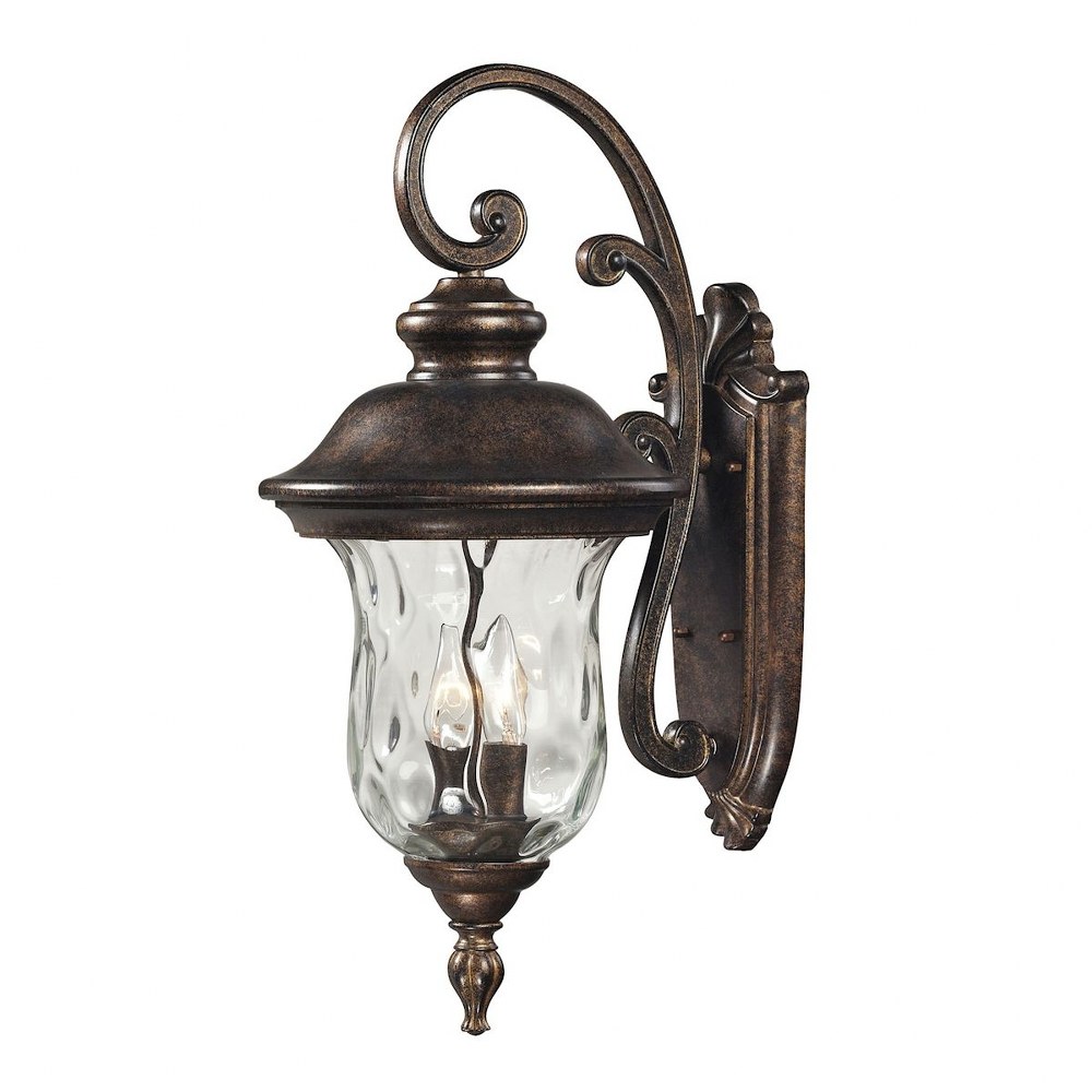 Elk Lighting-45021/2-Lafayette - 2 Light Outdoor Wall Sconce in Traditional Style with Victorian and Rustic inspirations - 22 Inches tall and 10 inches wide   Regal Bronze Finish with Water Glass