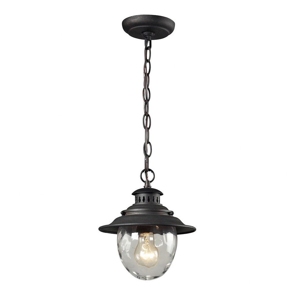 Elk Lighting-45041/1-Searsport - One Light Outdoor Pendant   Weathered Charcoal Finish with Clear Water Glass with Weathered Charcoal Shade