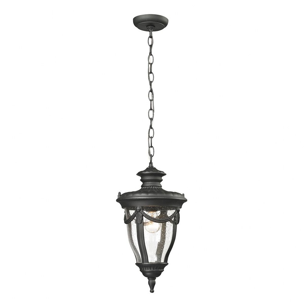 Elk Lighting-45078/1-Anise - 1 Light Outdoor Pendant in Traditional Style with Victorian and Vintage Charm inspirations - 16 Inches tall and 9 inches wide   Textured Matte Black Finish with Clear Seed