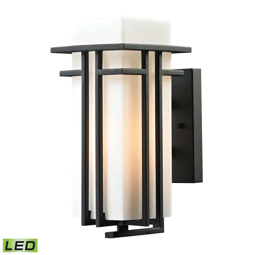 Elk Lighting-45085/1-LED-Croftwell - 9.5W 1 LED Outdoor Wall Lantern in Transitional Style with Mission and Art Deco inspirations - 12 Inches tall and 6 inches wide   Textured Matte Black Finish with 