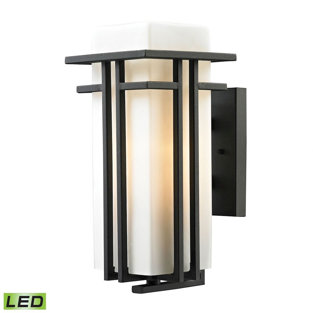 Elk Lighting-45086/1-LED-Croftwell - 9.5W 1 LED Outdoor Wall Lantern in Transitional Style with Mission and Art Deco inspirations - 15 Inches tall and 7 inches wide   Textured Matte Black Finish with 