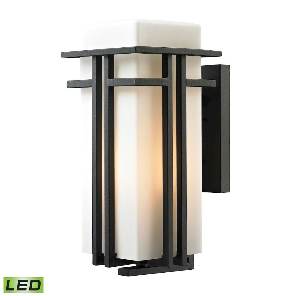 Elk Lighting-45087/1-LED-Croftwell - 9.5W 1 LED Outdoor Wall Lantern in Transitional Style with Mission and Art Deco inspirations - 17 Inches tall and 8 inches wide   Textured Matte Black Finish with 