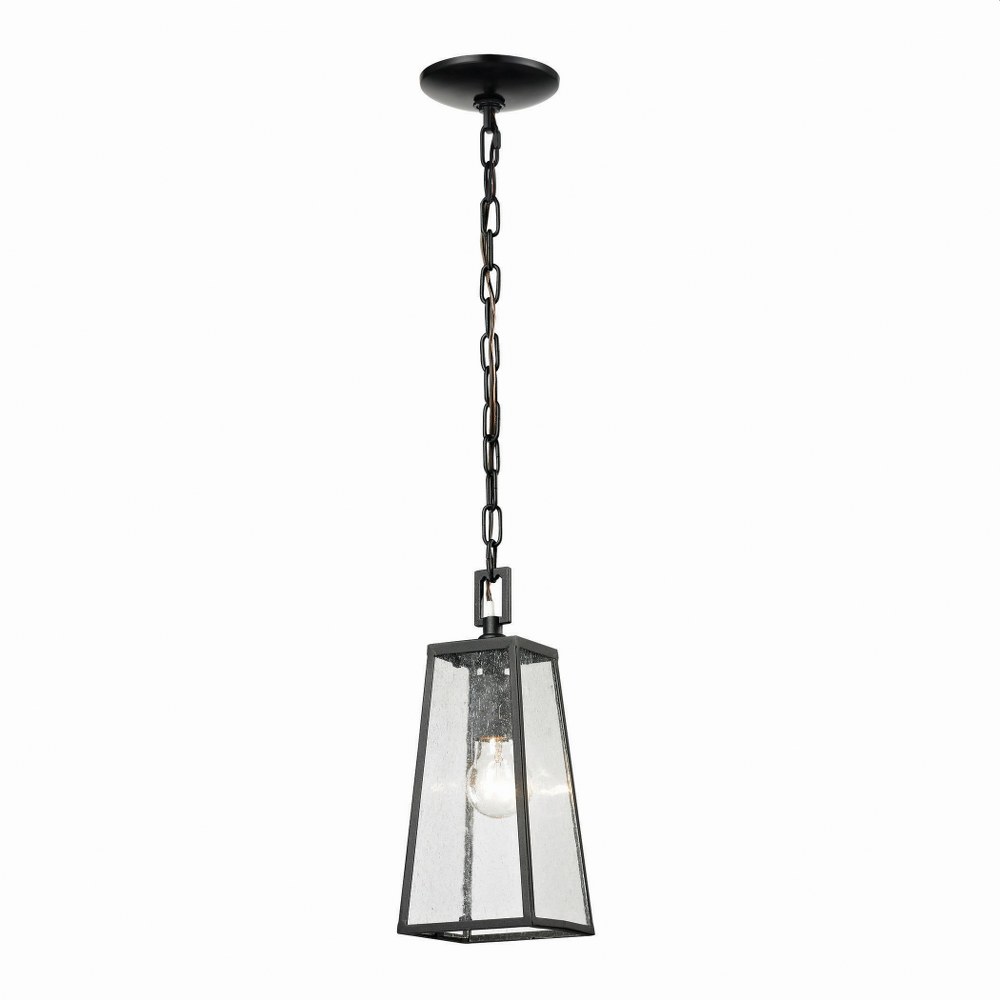 Elk Lighting-45092/1-Meditterano - 1 Light Outdoor Pendant in Transitional Style with Modern Farmhouse and Southwestern inspirations - 13 Inches tall and 5 inches wide   Matte Black Finish with Clear 