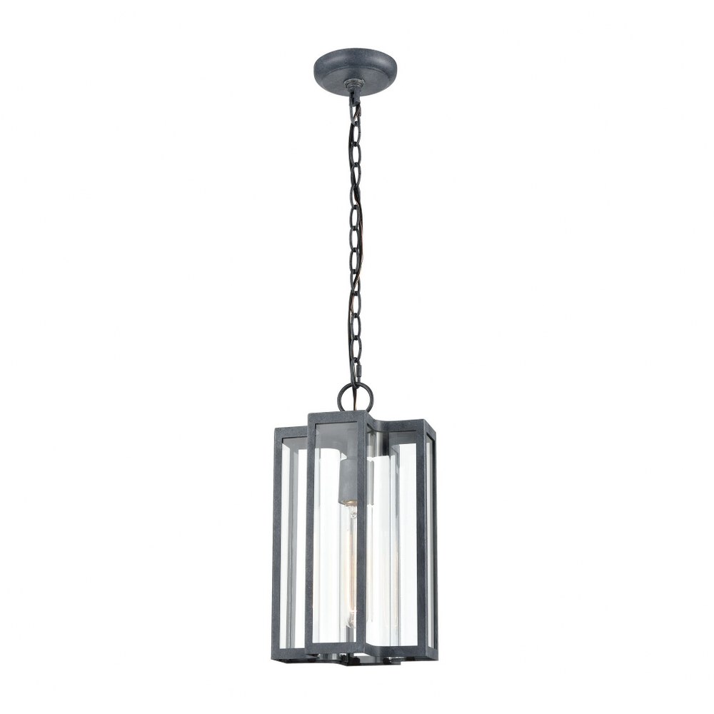 Elk Lighting-45167/1-Bianca - 1 Light Outdoor Hanging Lantern in Transitional Style with Mission and Southwestern inspirations - 14 Inches tall and 8 inches wide   Aged Zinc Finish with Clear Glass