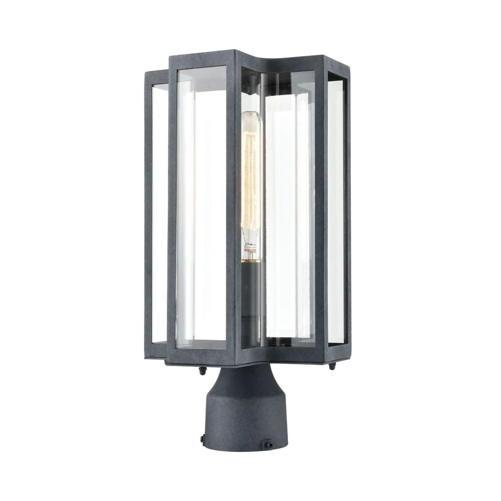 Elk Lighting-45168/1-Bianca - 1 Light Outdoor Post Mount in Transitional Style with Mission and Southwestern inspirations - 15 Inches tall and 8 inches wide   Aged Zinc Finish with Clear Glass