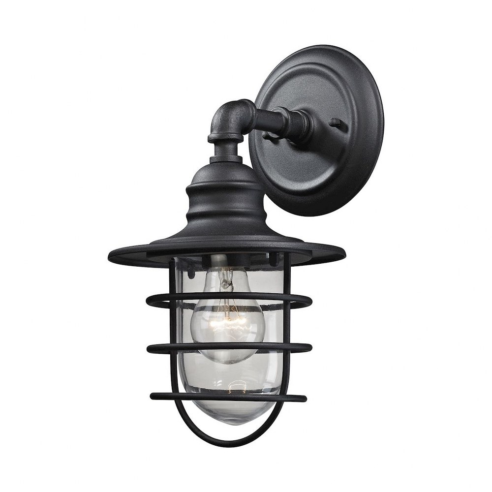 Elk Lighting-45212/1-Vandon - 1 Light Outdoor Wall Lantern in Transitional Style with Urban/Industrial and Rustic inspirations - 13 Inches tall and 7 inches wide   Textured Matte Black Finish with Cle